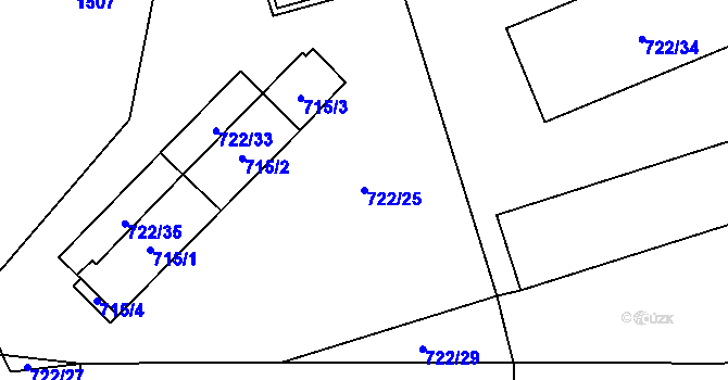 Parcela st. 722/25 v KÚ Chlebovice, Katastrální mapa