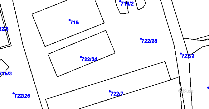 Parcela st. 722/28 v KÚ Chlebovice, Katastrální mapa