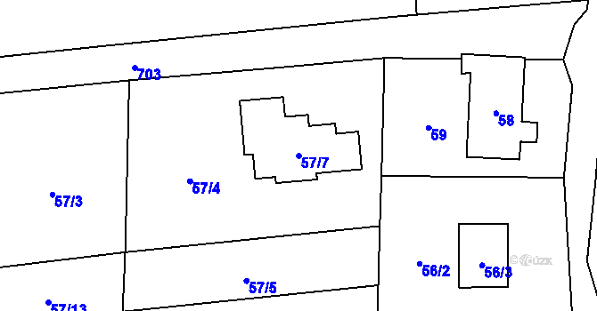 Parcela st. 57/7 v KÚ Chlebovice, Katastrální mapa