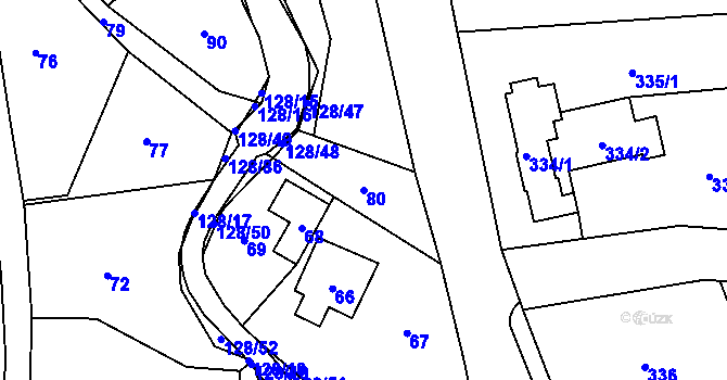 Parcela st. 80 v KÚ Chlebovice, Katastrální mapa