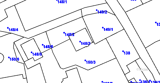Parcela st. 148/3 v KÚ Chlebovice, Katastrální mapa