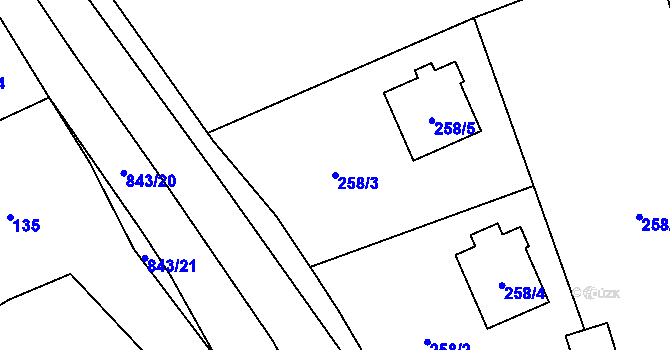 Parcela st. 258/3 v KÚ Chlebovice, Katastrální mapa
