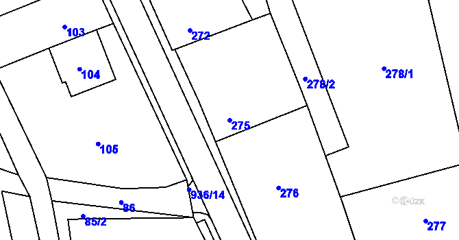 Parcela st. 275 v KÚ Chlebovice, Katastrální mapa