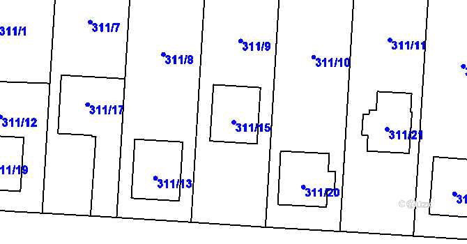 Parcela st. 311/15 v KÚ Chlebovice, Katastrální mapa