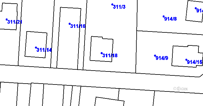 Parcela st. 311/18 v KÚ Chlebovice, Katastrální mapa