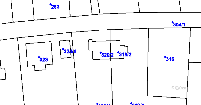 Parcela st. 320/2 v KÚ Chlebovice, Katastrální mapa