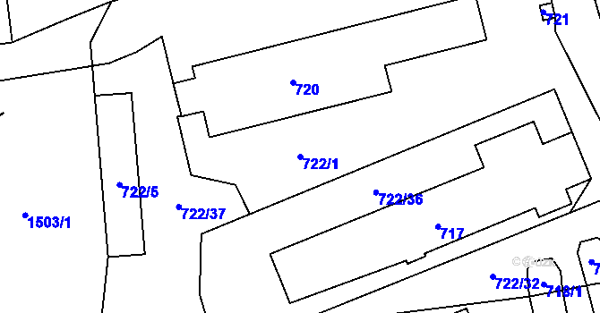 Parcela st. 722/1 v KÚ Chlebovice, Katastrální mapa