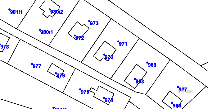 Parcela st. 970 v KÚ Chlebovice, Katastrální mapa