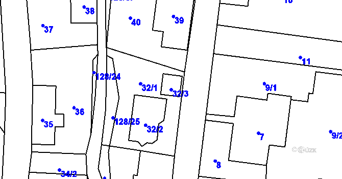 Parcela st. 32/3 v KÚ Chlebovice, Katastrální mapa