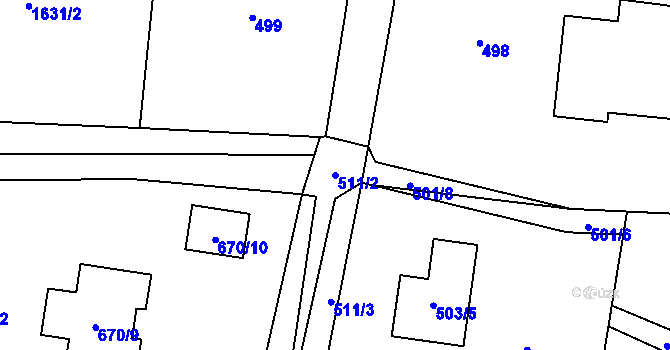 Parcela st. 511/2 v KÚ Chlebovice, Katastrální mapa