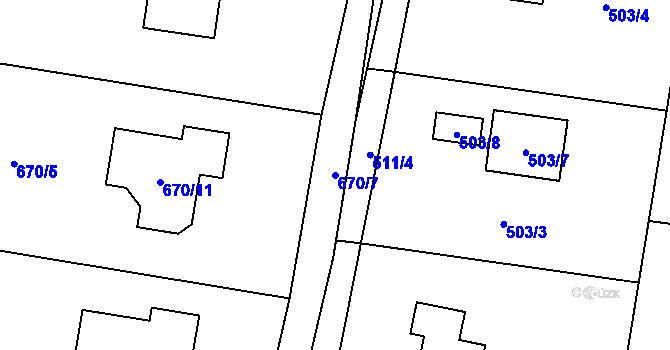 Parcela st. 670/7 v KÚ Chlebovice, Katastrální mapa