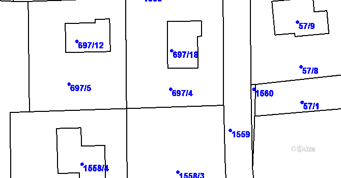 Parcela st. 697/4 v KÚ Chlebovice, Katastrální mapa