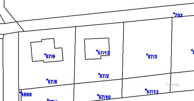 Parcela st. 57/12 v KÚ Chlebovice, Katastrální mapa