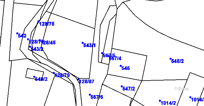 Parcela st. 567/5 v KÚ Chlebovice, Katastrální mapa
