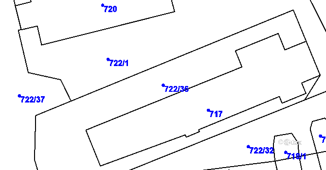 Parcela st. 722/36 v KÚ Chlebovice, Katastrální mapa