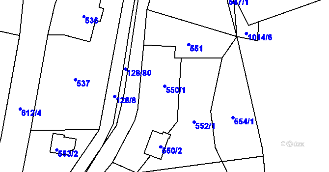 Parcela st. 550/1 v KÚ Chlebovice, Katastrální mapa