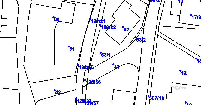 Parcela st. 63/1 v KÚ Chlebovice, Katastrální mapa