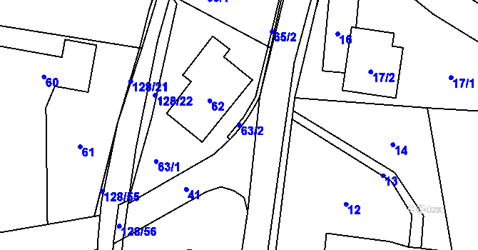 Parcela st. 63/2 v KÚ Chlebovice, Katastrální mapa