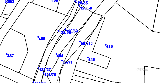 Parcela st. 567/13 v KÚ Chlebovice, Katastrální mapa