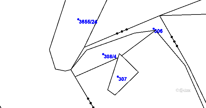 Parcela st. 308/4 v KÚ Chleby u Týnce nad Sázavou, Katastrální mapa