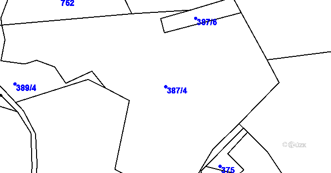 Parcela st. 387/4 v KÚ Chleby u Týnce nad Sázavou, Katastrální mapa