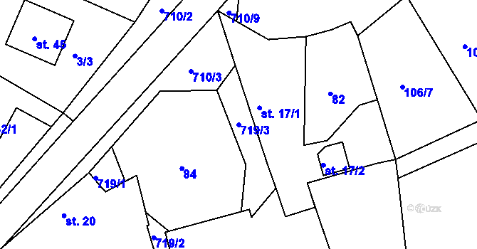 Parcela st. 719/3 v KÚ Chleby u Týnce nad Sázavou, Katastrální mapa
