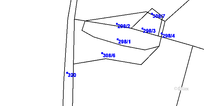 Parcela st. 308/6 v KÚ Chleby u Týnce nad Sázavou, Katastrální mapa