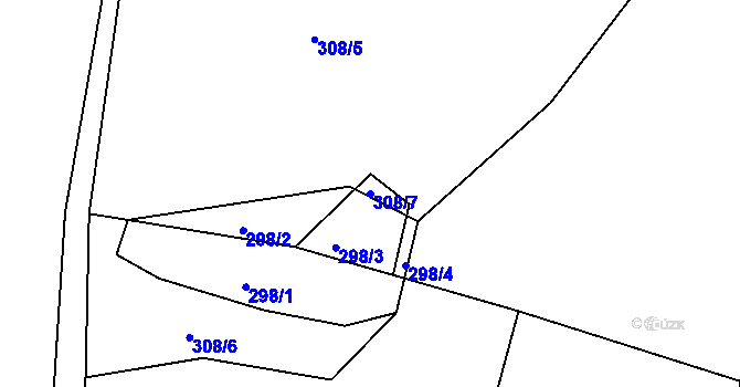 Parcela st. 308/7 v KÚ Chleby u Týnce nad Sázavou, Katastrální mapa