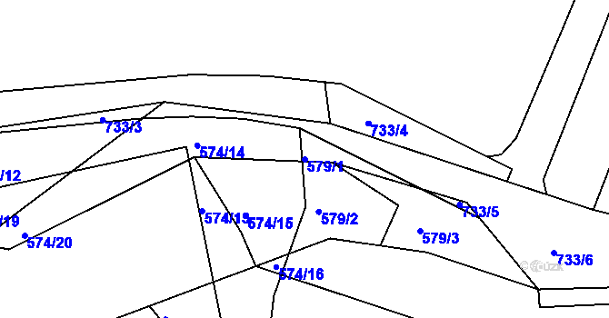 Parcela st. 579/1 v KÚ Chleby u Týnce nad Sázavou, Katastrální mapa