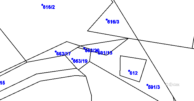 Parcela st. 591/13 v KÚ Chleby u Týnce nad Sázavou, Katastrální mapa