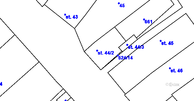 Parcela st. 44/2 v KÚ Chleby, Katastrální mapa