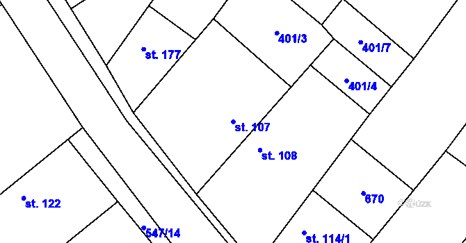 Parcela st. 107 v KÚ Chleby, Katastrální mapa