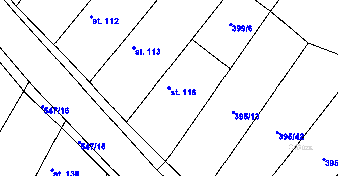 Parcela st. 116 v KÚ Chleby, Katastrální mapa