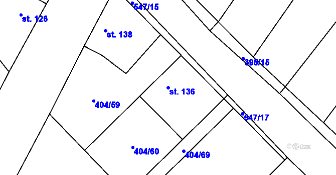 Parcela st. 136 v KÚ Chleby, Katastrální mapa