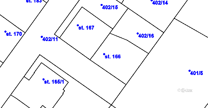 Parcela st. 166 v KÚ Chleby, Katastrální mapa
