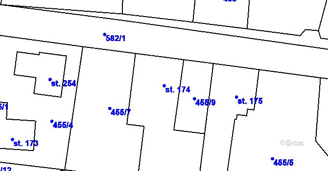 Parcela st. 174 v KÚ Chleby, Katastrální mapa