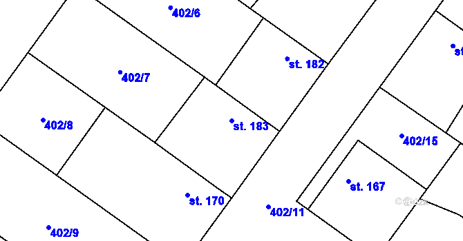 Parcela st. 183 v KÚ Chleby, Katastrální mapa
