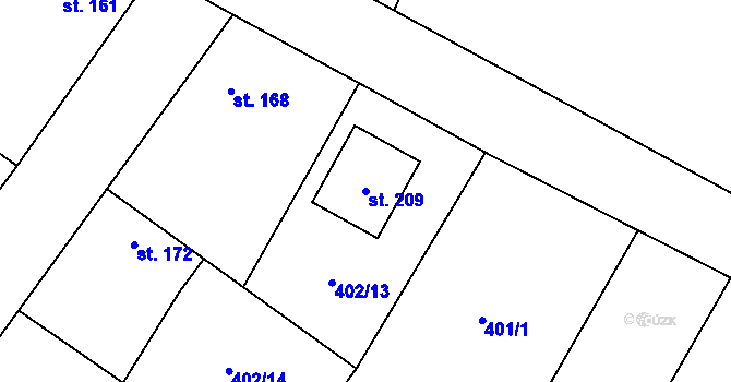 Parcela st. 209 v KÚ Chleby, Katastrální mapa