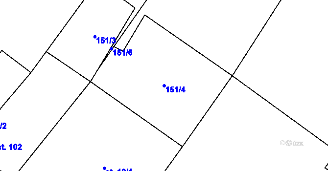 Parcela st. 151/4 v KÚ Chleby, Katastrální mapa