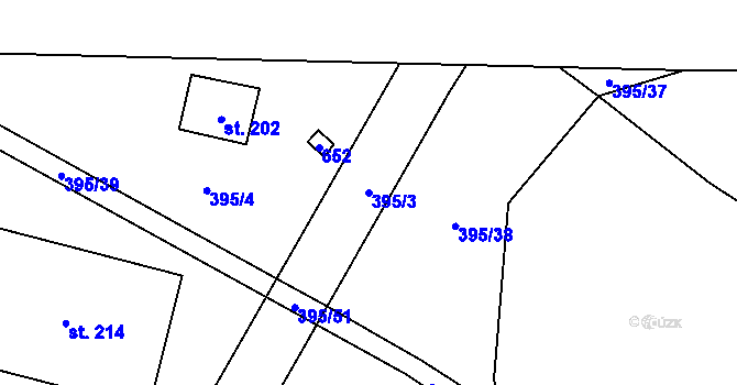 Parcela st. 395/3 v KÚ Chleby, Katastrální mapa