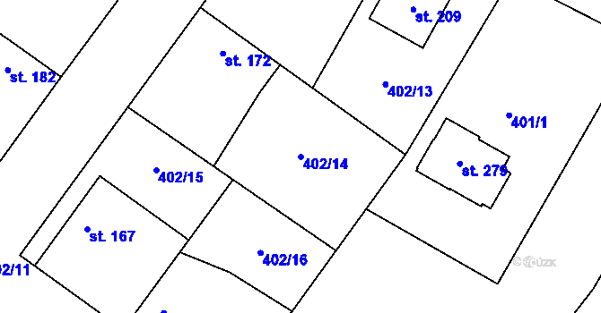 Parcela st. 402/14 v KÚ Chleby, Katastrální mapa