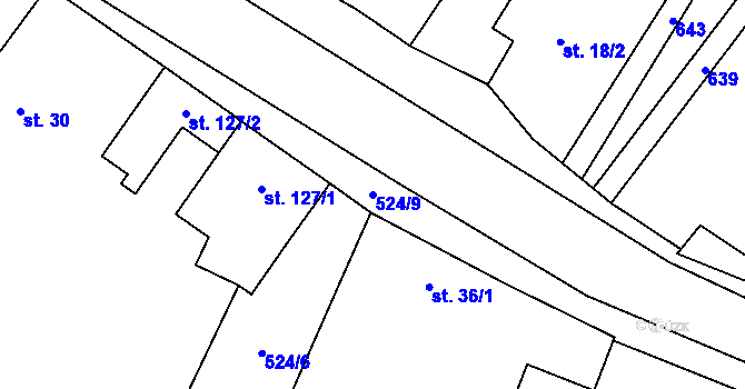 Parcela st. 524/9 v KÚ Chleby, Katastrální mapa
