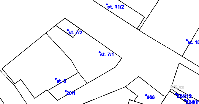 Parcela st. 7/1 v KÚ Chleby, Katastrální mapa