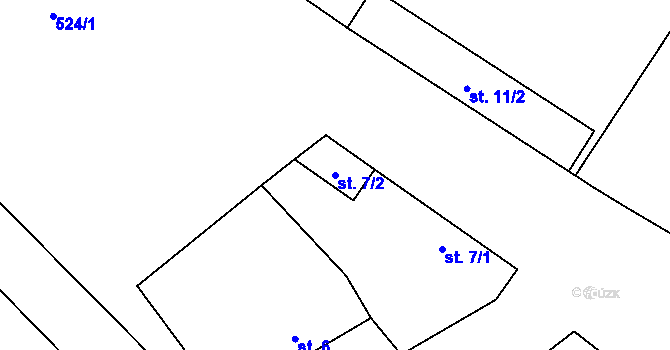 Parcela st. 7/2 v KÚ Chleby, Katastrální mapa