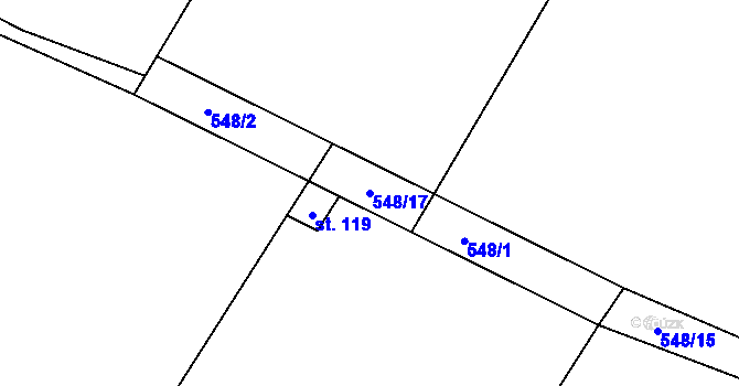 Parcela st. 548/17 v KÚ Chleby, Katastrální mapa