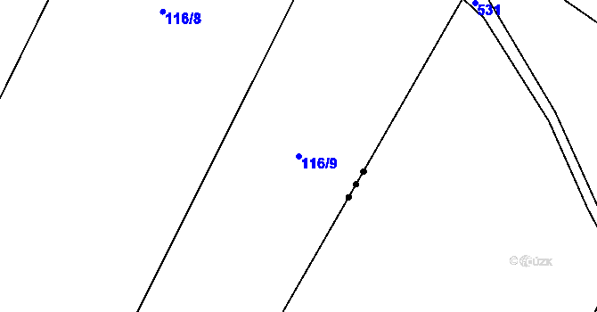 Parcela st. 116/9 v KÚ Chleby, Katastrální mapa