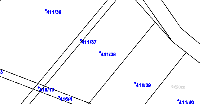 Parcela st. 411/38 v KÚ Chleby, Katastrální mapa