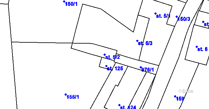Parcela st. 5/2 v KÚ Chleny, Katastrální mapa