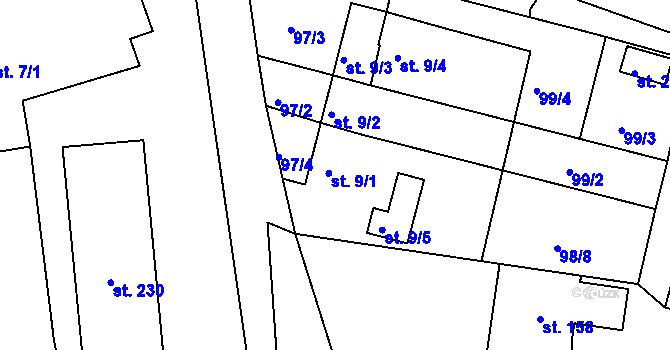Parcela st. 9/1 v KÚ Chlístov u Benešova, Katastrální mapa