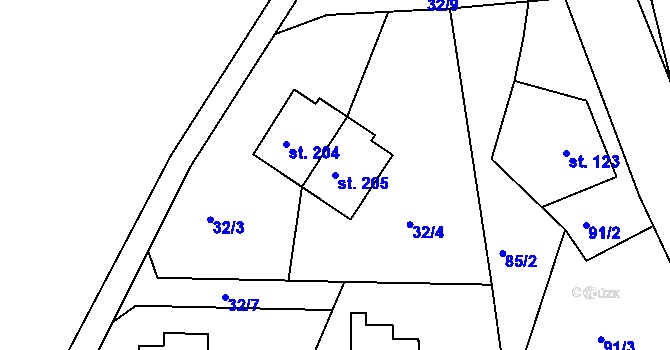 Parcela st. 205 v KÚ Chlístov u Benešova, Katastrální mapa